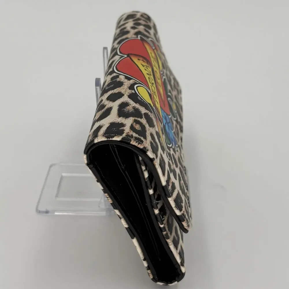Ed Hardy Leopard Print Wallet Eternal Love Tattoo Graphic Trifold Clutch